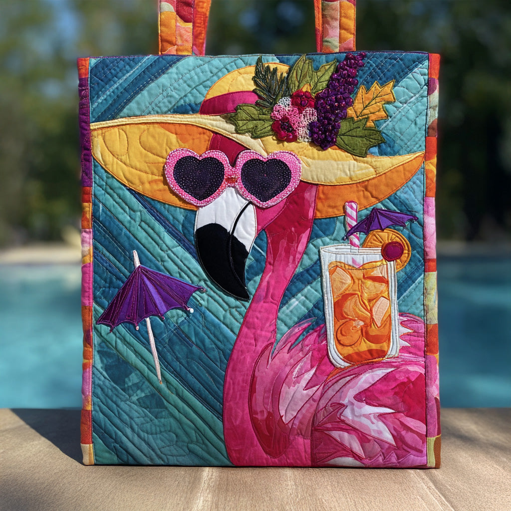 Sunset Strut Quilted Tote Bag Shoulder Bags For Women Best Flamingo Lover Gifts For Her