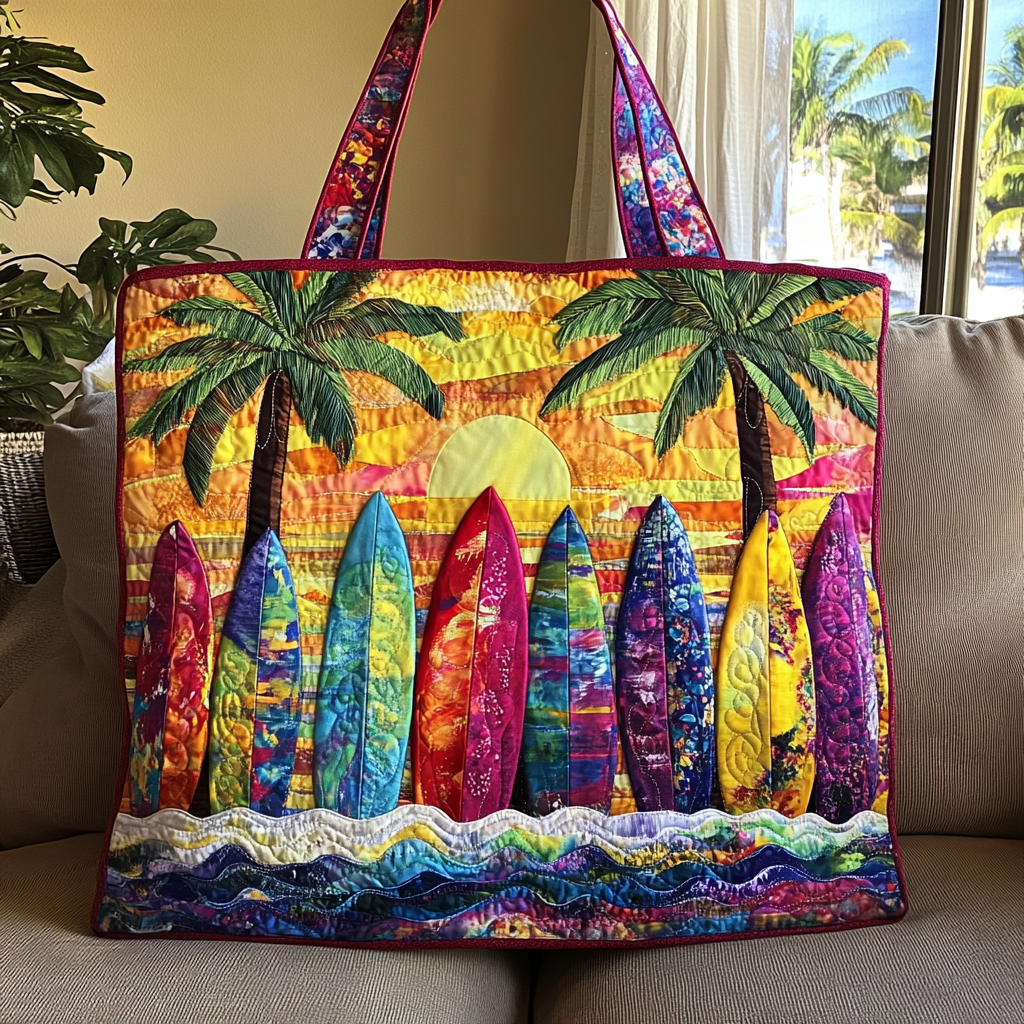 Sunset Surfboards Quilted Tote Bag Cute Shoulder Bags Beach Gifts For Women