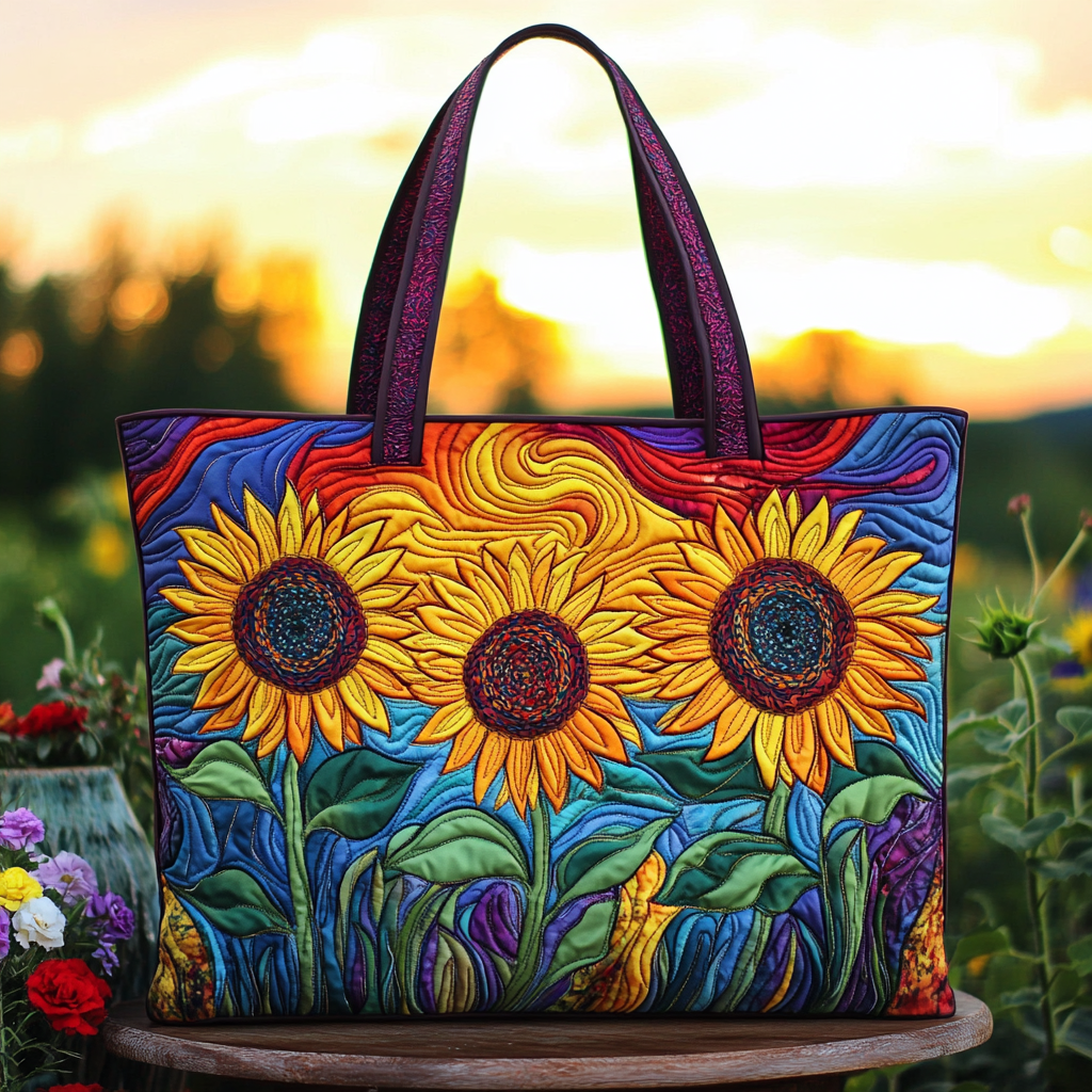 Sunset Trio Quilted Tote Bag Best Shoulder Bag For Women Sunflower Gifts For Her