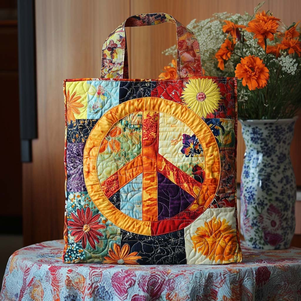 Sunshine Peace Quilted Tote Bag Best Shoulder Tote Bag Hippie Birthday Gifts