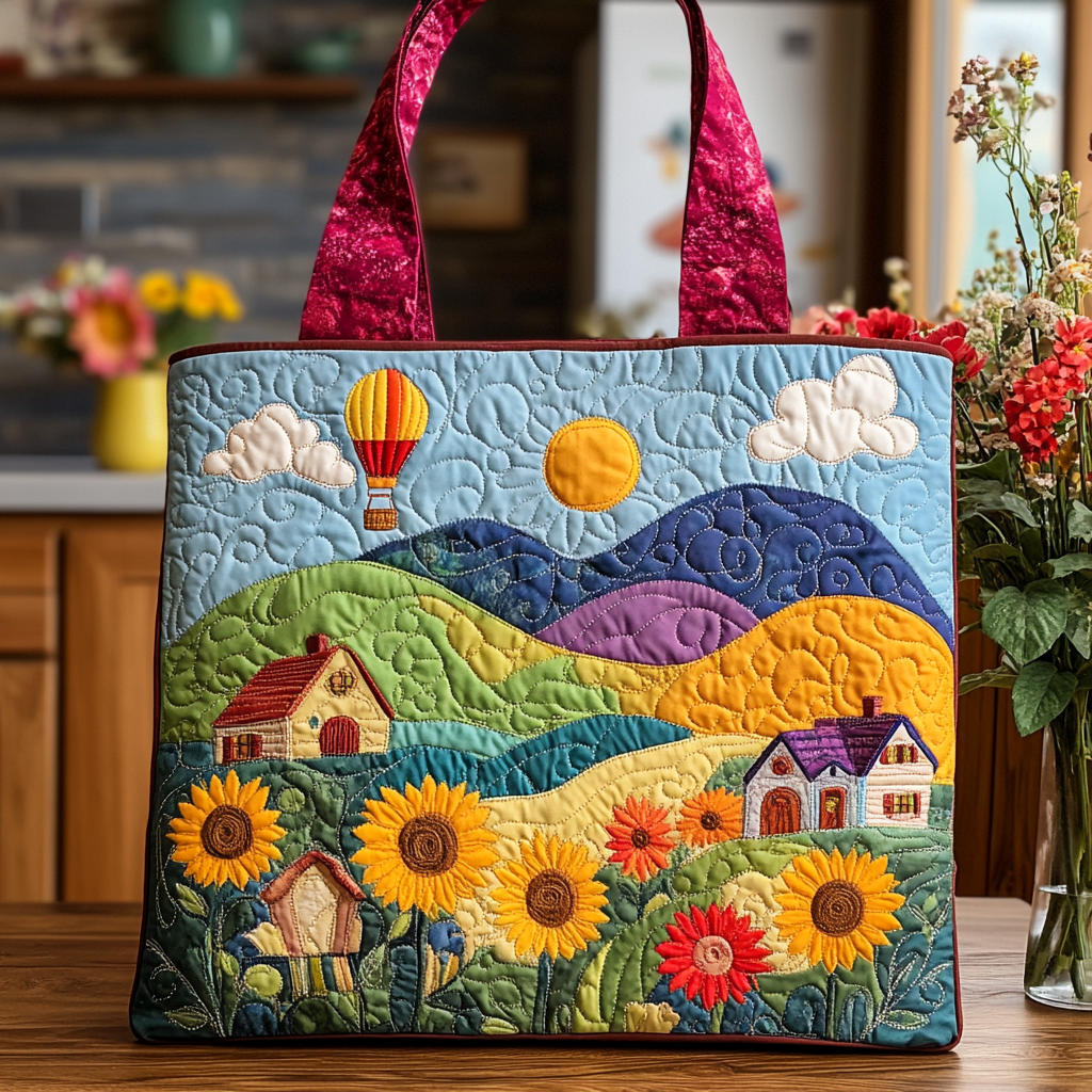 Sunshine Valley Quilted Tote Bag Best Shoulder Bags For Everyday Sunflower Gift Items