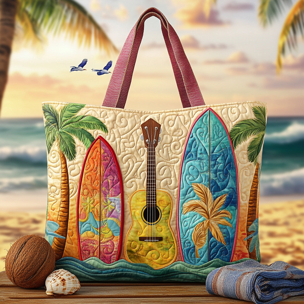 Surf and Sound Quilted Tote Bag Shoulder Bag Hobo Ocean Themed Gift
