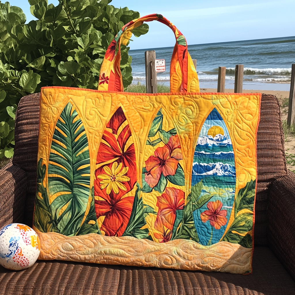 Surf Bloom Quilted Tote Bag Travel Shoulder Bag Beach Gifts For Her