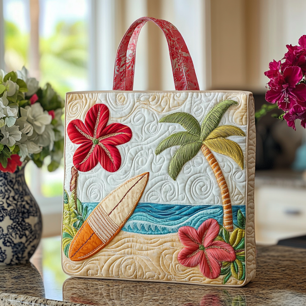 Surf Blossom Quilted Tote Bag Cute Tote Bags Best Gifts For Ocean Lovers