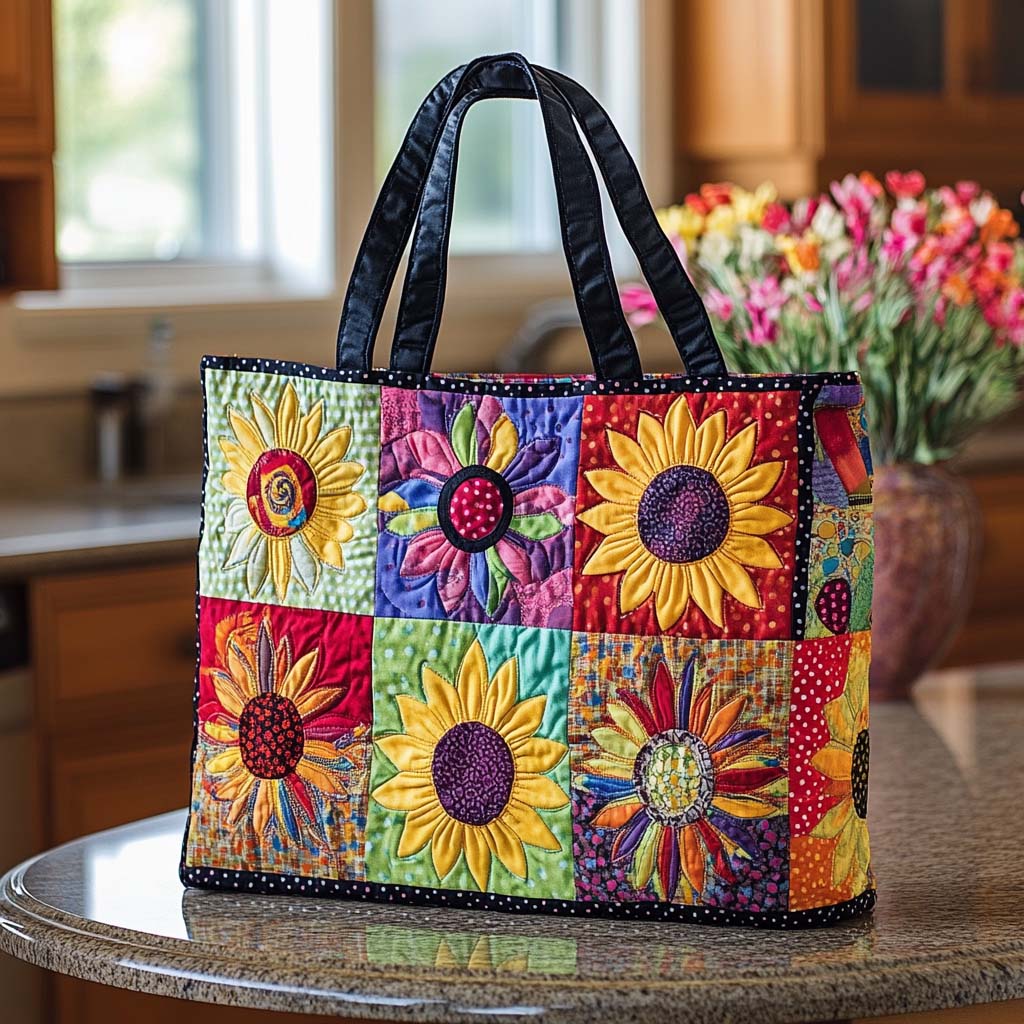 Sweet Sunflower Bloom Quilted Tote Bag Shoulder Bag Cute Sunflower Gifts For Her