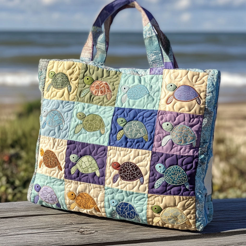 The Shelled Wanderer Quilted Tote Bag Shoulder Bag Vintage Sea Turtle Gifts For Her