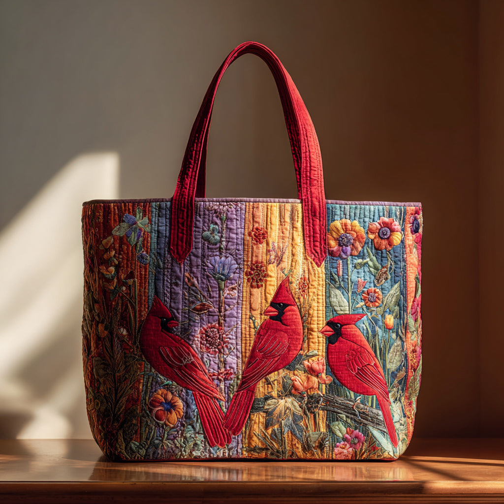 Three Cardinals Quilted Tote Bag Everyday Tote Bag Cardinal Bird Gifts