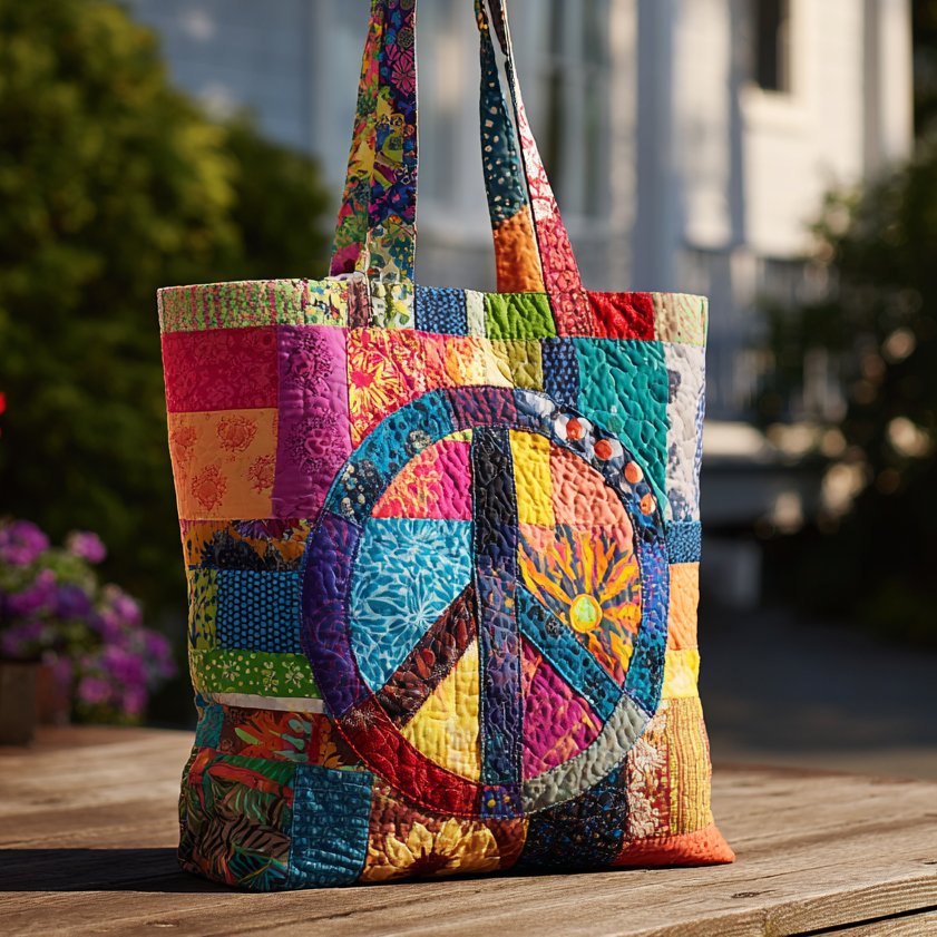 Tie-Dye Calm Quilted Tote Bag Cute Shoulder Bags Hippie Style Gifts