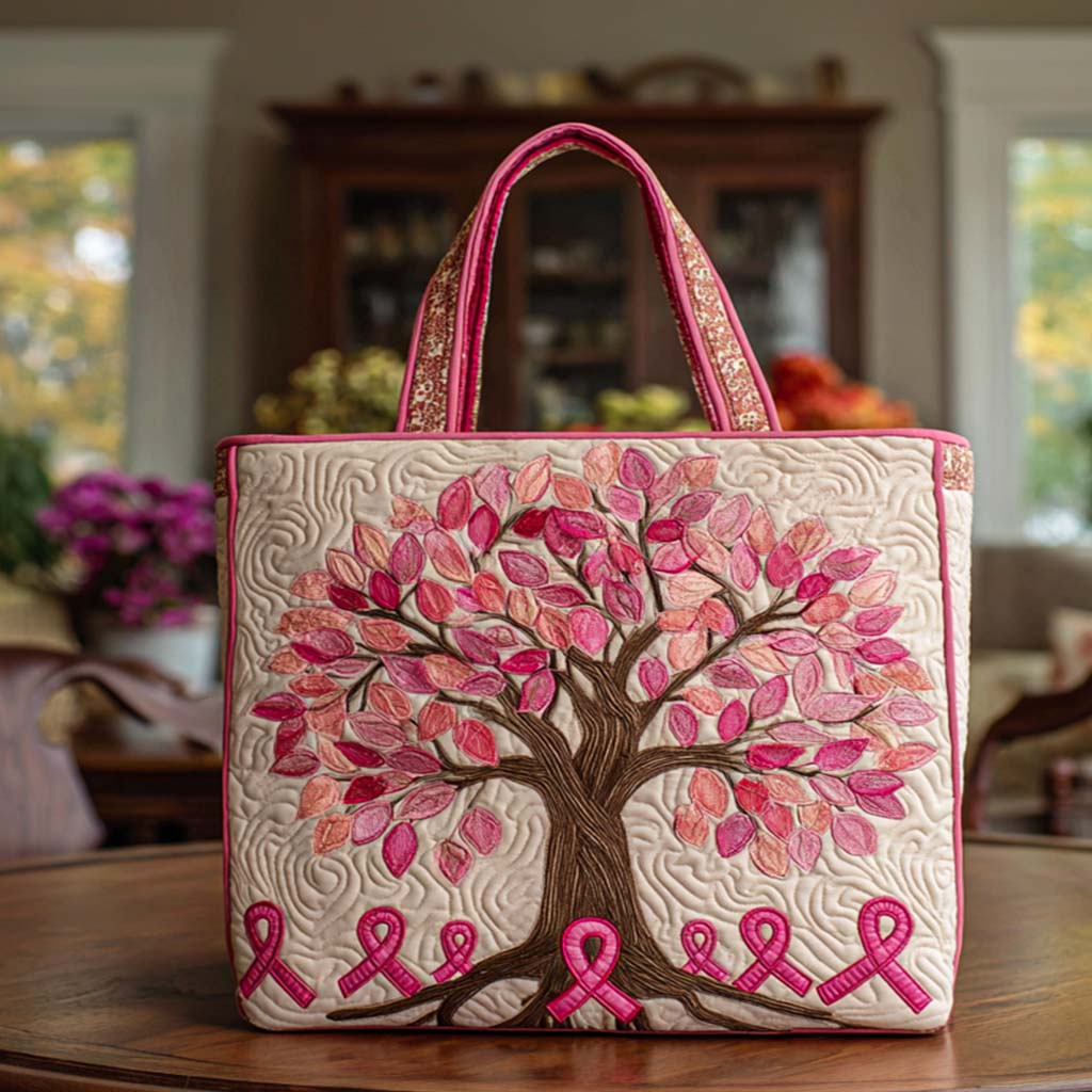 Tree of Strength Quilted Tote Bag Most Popular Shoulder Bags Gift For Cancer Survivor Woman