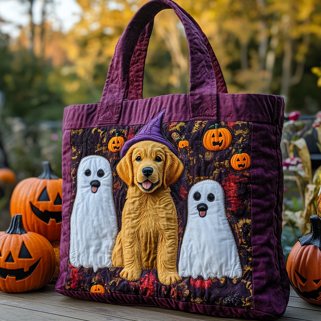 Trick or Treat Pups Quilted Tote Bag Shoulder Bag Vintage Best Gifts For Golden Retriever Owners
