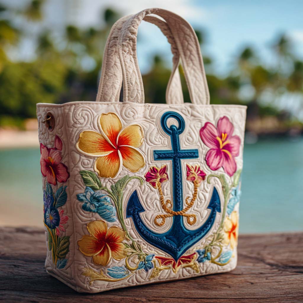 Tropical Anchor Quilted Tote Bag Best Work Totes For Women Navy Anchor Gifts