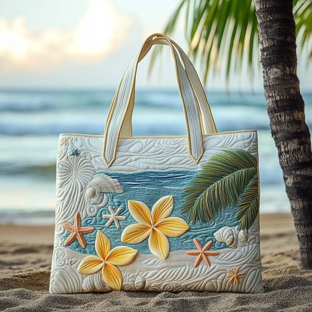 Tropical Bliss Quilted Tote Bag Top Design Tote Bag Ocean Gift For Beach Lover