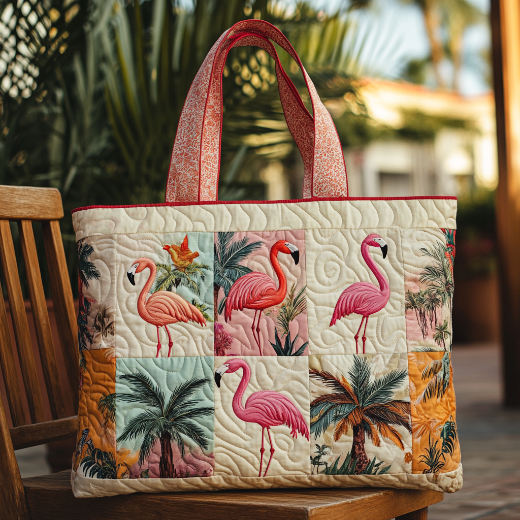 Tropical Flamingo Quilted Tote Bag Patchwork Tote Bag Flamingo Gifts For Ladies