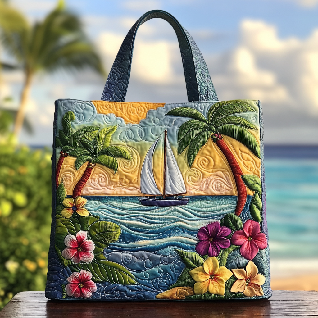 Tropical Sunset Quilted Tote Bag Popular Totes Beach Lovers Gift Ideas