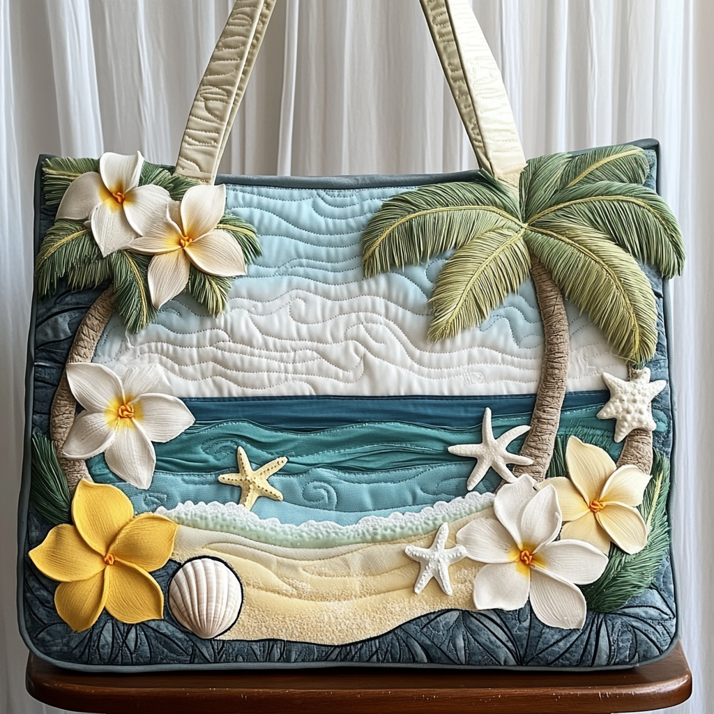 Tropical View Quilted Tote Bag Popular Designer Totes Beach Related Gift Ideas