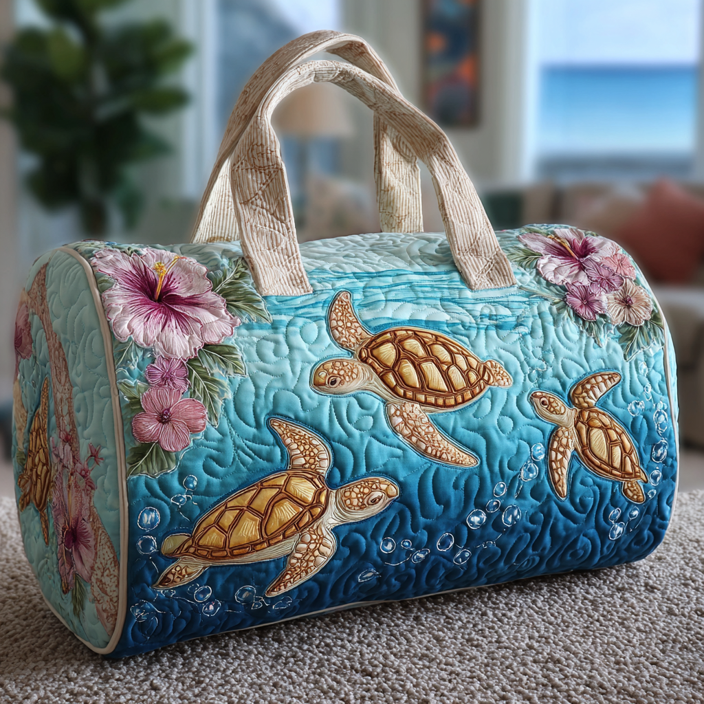 Turtle Dream Quilted Duffle Bag Gym Duffel Bag Gifts For Sea Turtle Lovers