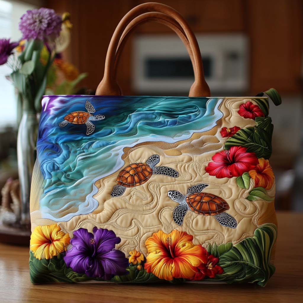 Turtle Island Trip Quilted Tote Bag Tote Bags For Women Sea Turtle Gift Ideas