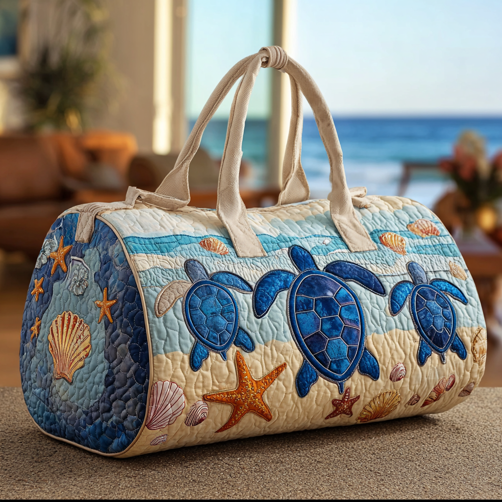 Turtle Journey Quilted Duffle Bag Cute Womens Duffle Bag Sea Turtle Gifts For Him