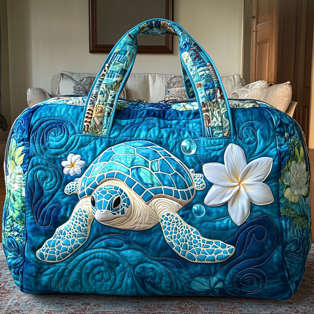 Turtle Journey Quilted Duffle Bag Quilted Gym Bag Sea Turtle Gift Ideas For Her