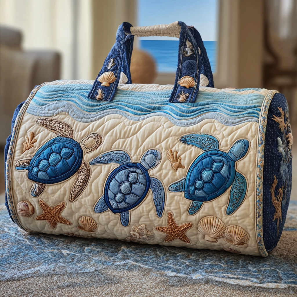 Turtle Path Quilted Duffle Bag Cute Duffel Bags For Women Sea Turtle Merchandise