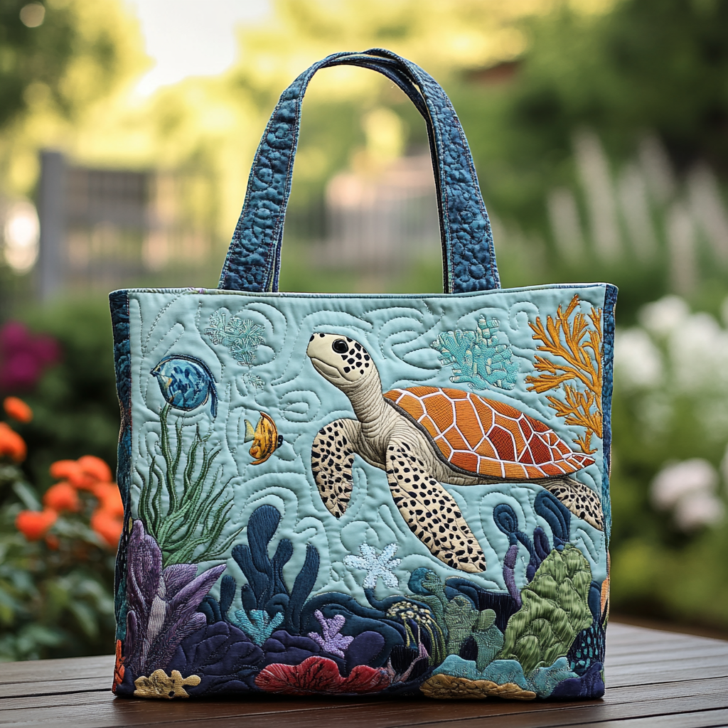 Turtle Shores Quilted Tote Bag Travel Shoulder Bag Gifts For Your Mom