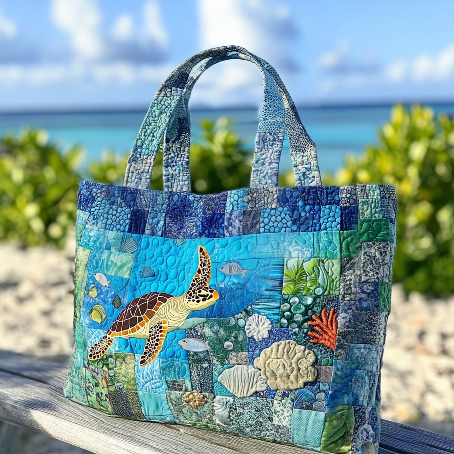 Turtle Tango Quilted Tote Bag Cute Tote Bags Gift Ideas For Sea Turtle Lovers