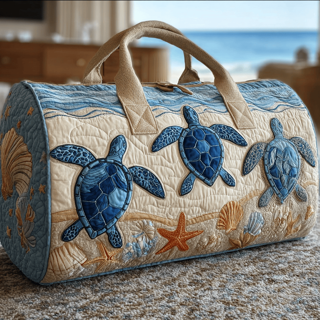 Turtle Wave Quilted Duffle Bag Weekender Duffel Bag For Women Sea Turtle Gifts For Him