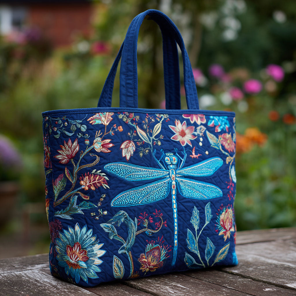 Twilight Skimmer Quilted Tote Bag Best Women's Shoulder Bags Presents For Dragonfly Lovers Women
