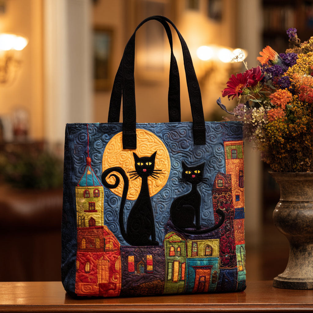 Twilight Tails Quilted Tote Bag The Perfect Tote Bag Black Cat Gift Items