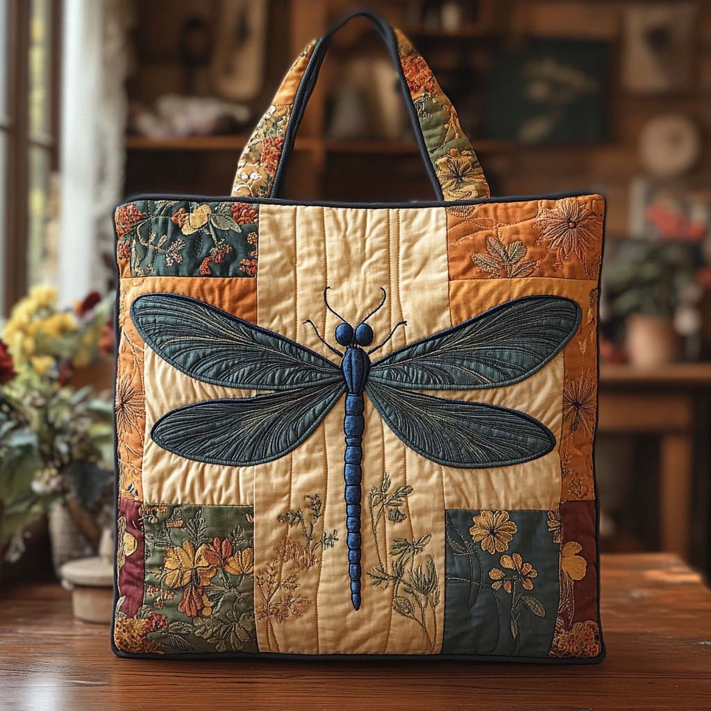 Twilight Wing Harmony Quilted Tote Bag Everyday Tote Bag Unique Dragonfly Gifts