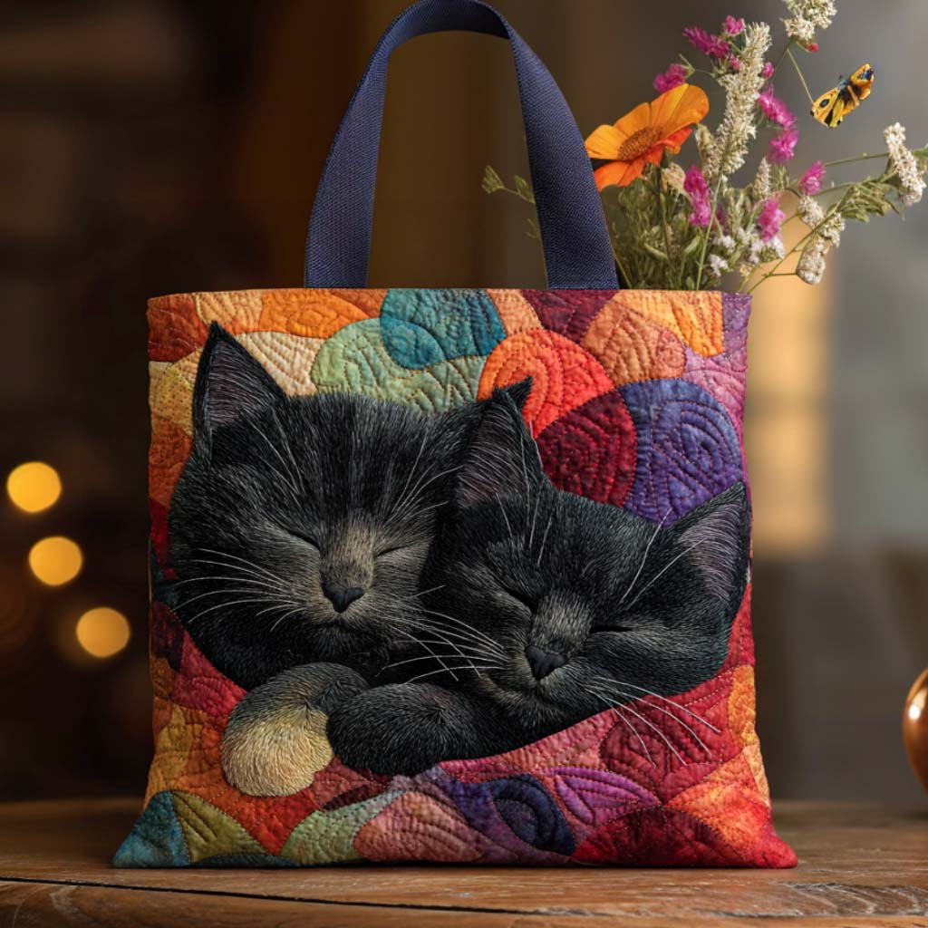 Twin Cats Quilted Tote Bag Best Shoulder Handbags Unique Cat Gifts For Cat Lovers