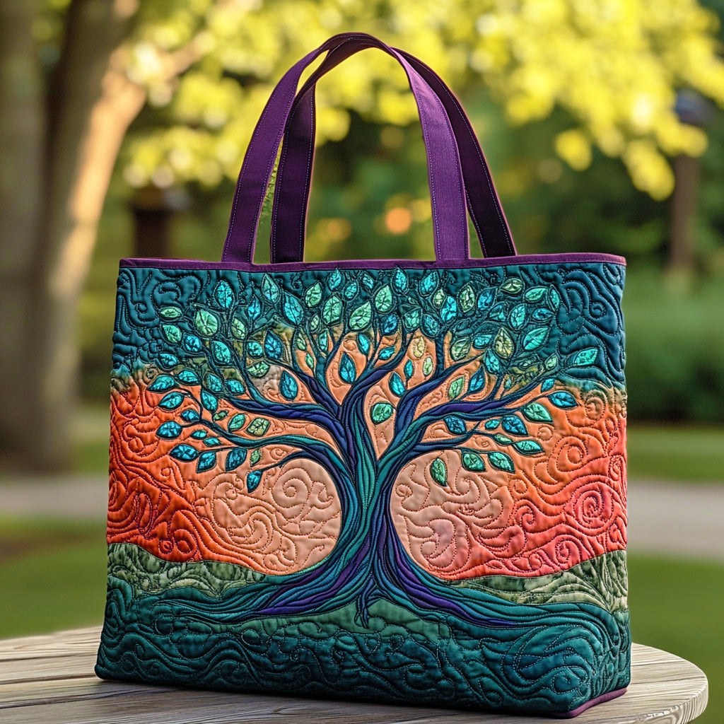 Verdant Spirit Quilted Tote Bag Travel Shoulder Bag Tree Of Life Gifts Mother'S Day