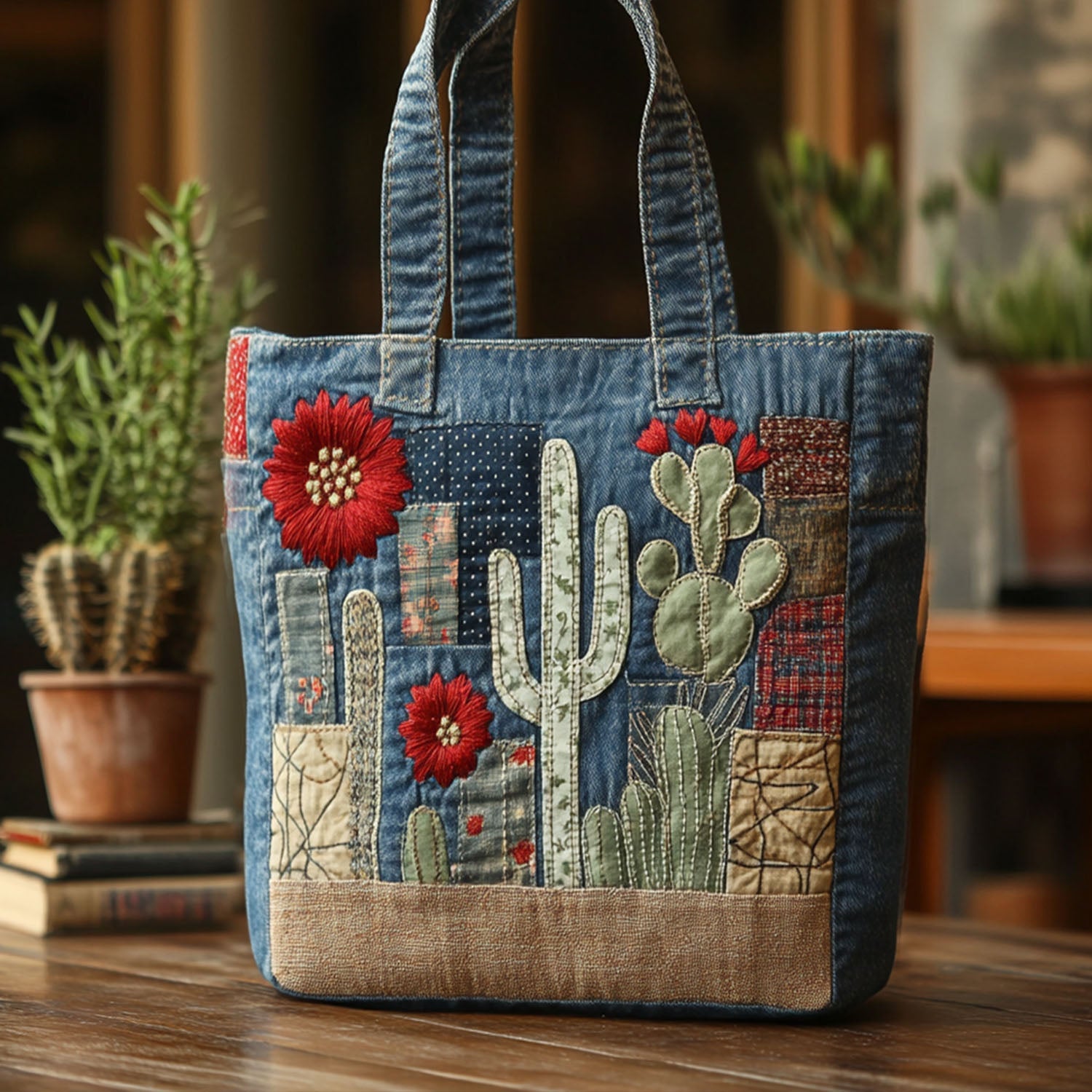 Verdant Thorns Quilted Tote Bag Best Luxury Tote Cactus Theme Gifts