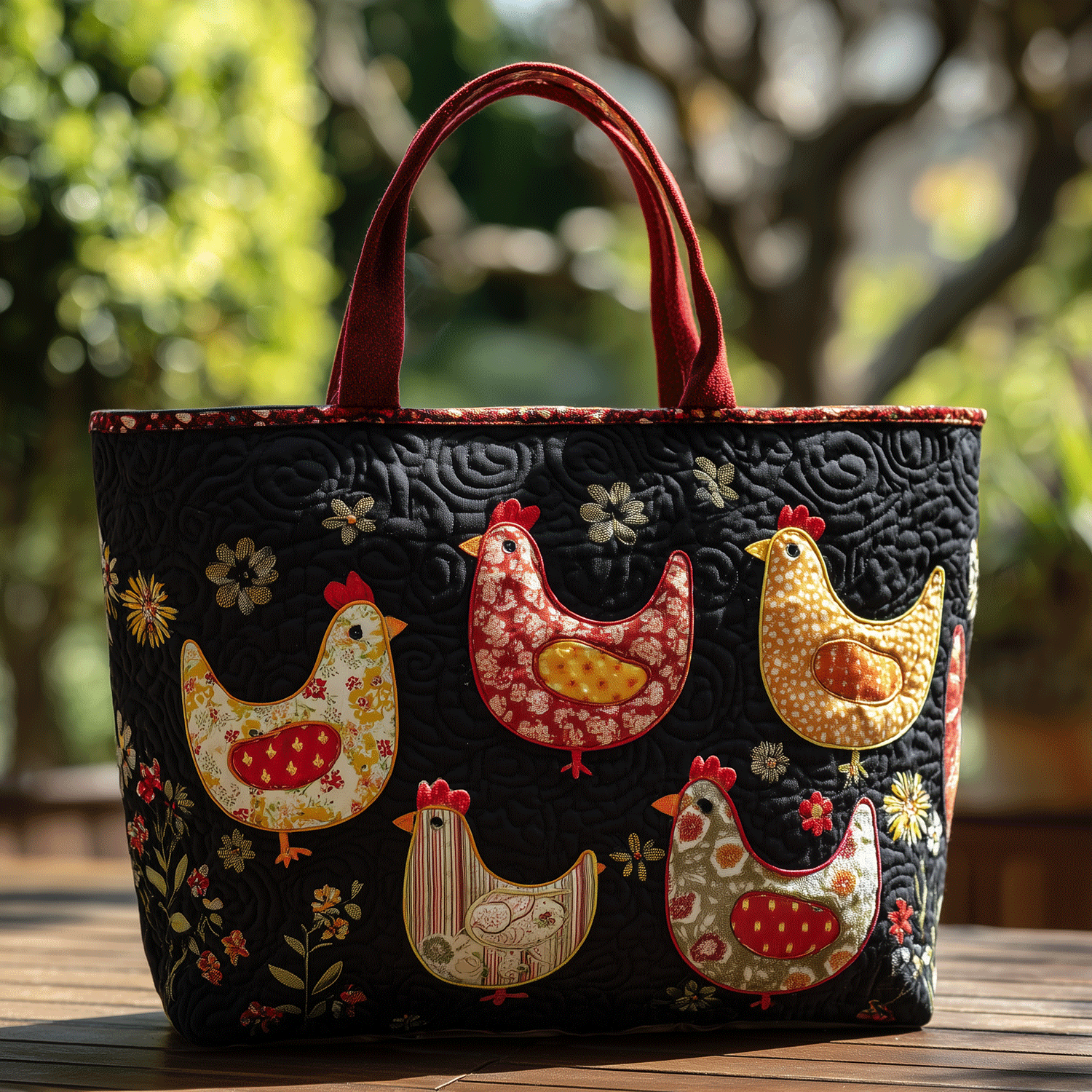 Vintage Hen Parade Quilted Tote Bag Good Shoulder Bags Chicken Lover Presents