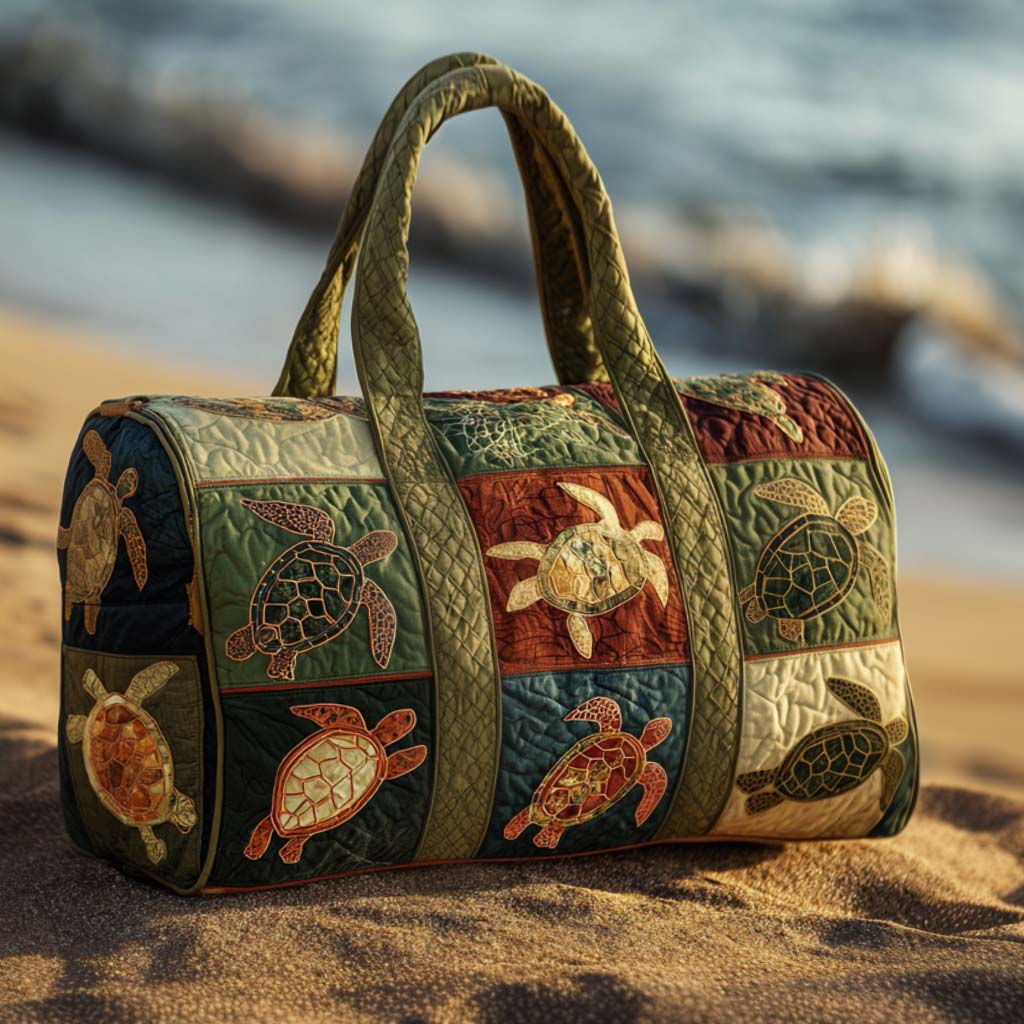 Vintage Swim Quilted Duffle Bag Cute Womens Duffle Bag Sea Turtle Themed Gifts