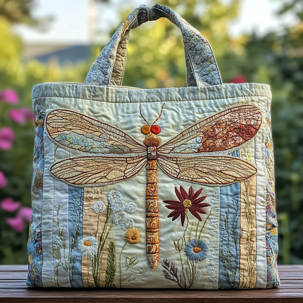 Wander Dragonfly Quilted Tote Bag Good Shoulder Bags Best Dragonfly Lover Gifts For Her
