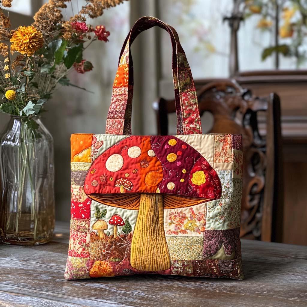 Warm Toadstool Quilted Tote Bag Most Popular Tote Bags Mushroom Gifts For Him