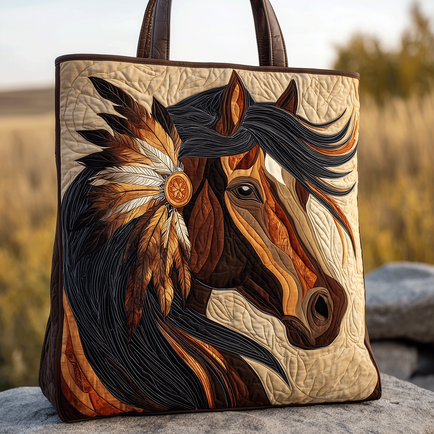 Warrior Horse Path Quilted Tote Bag Shoulder Bag Hobo Gifts For Someone Who Loves Horses