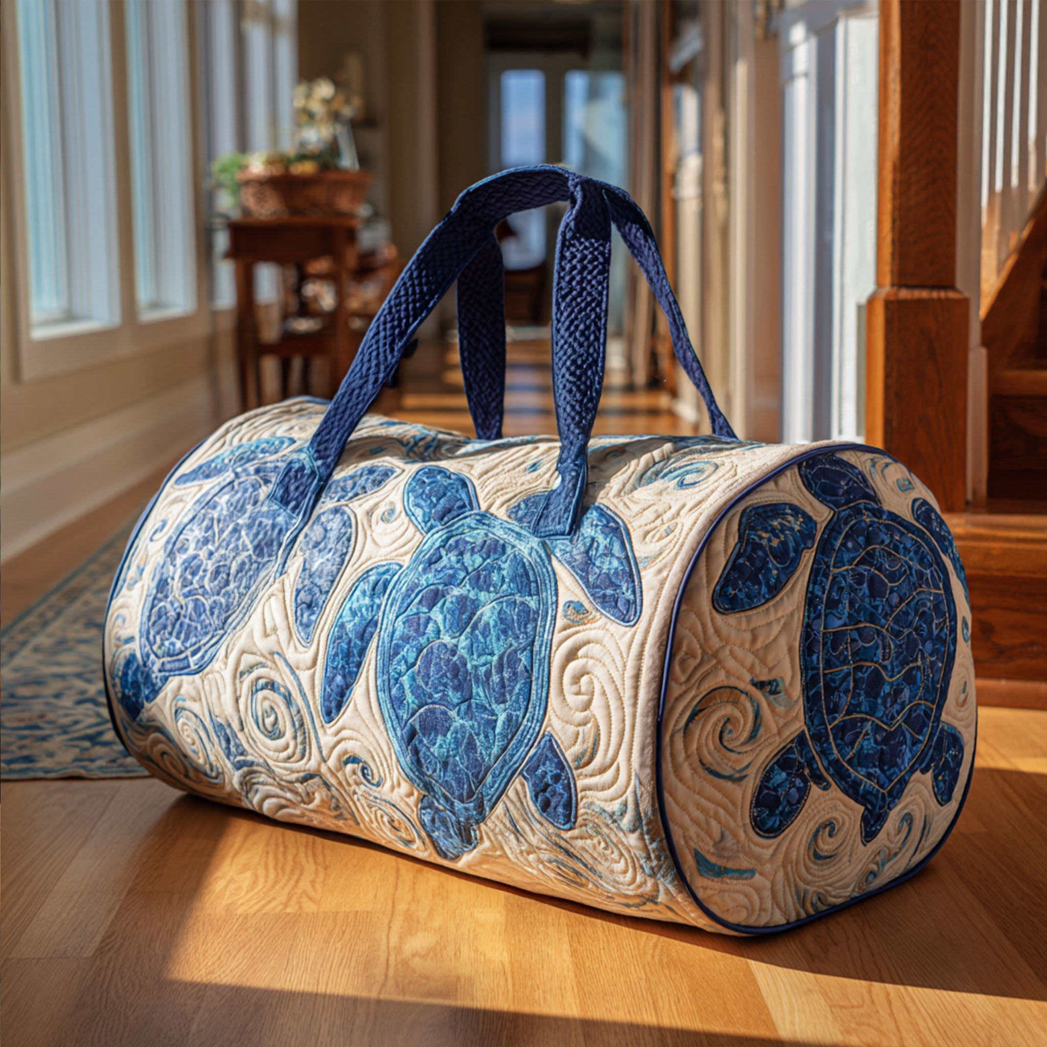 Water Song Quilted Duffle Bag Women's Travel Duffel Bags Gifts For Sea Turtle Lovers