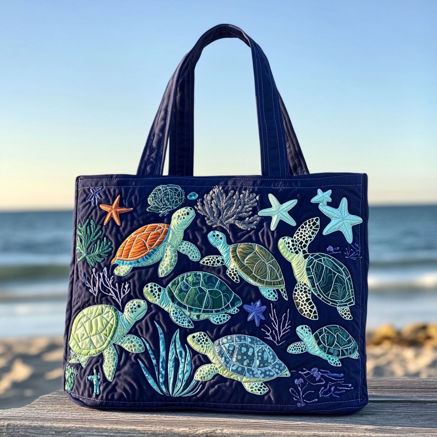 Wavy Wanda Quilted Tote Bag Cool Tote Bags For Women Sea Turtle Gifts For Her