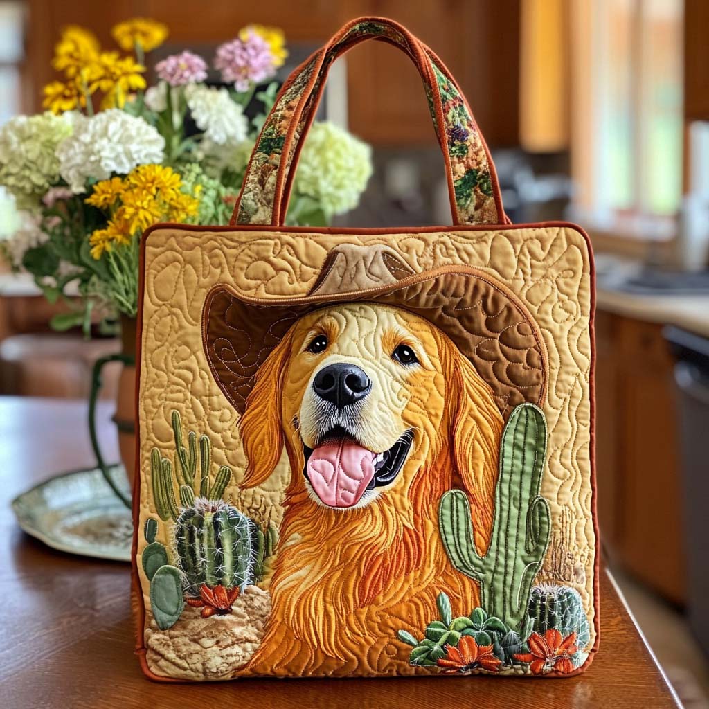 Western Pup Vibes Quilted Tote Bag Best Totes For Women Golden Retriever Gifts For Owners