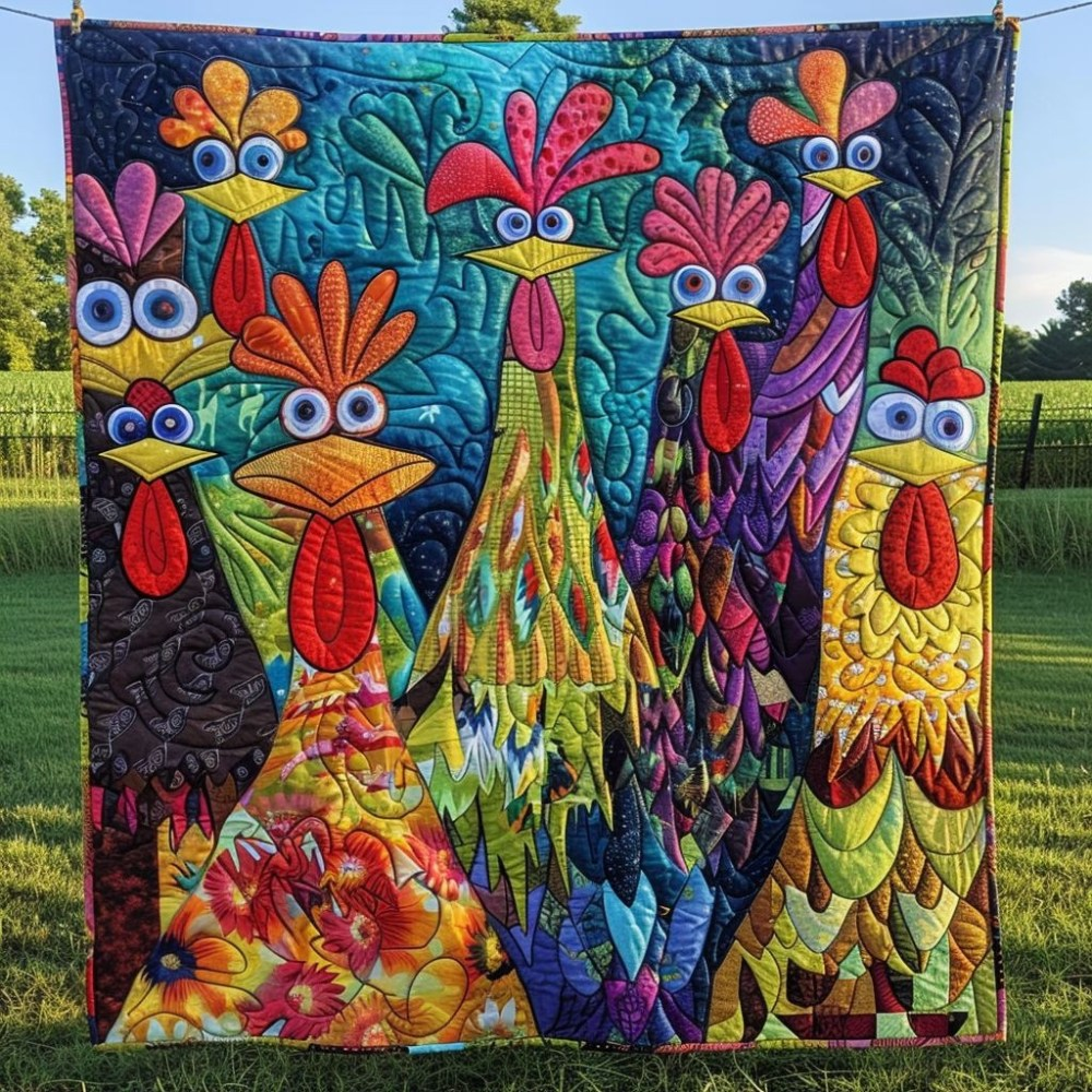 Whimsical Chicken Quilted Blanket Colorful Throw Blanket Cute Presents For Chicken Lovers