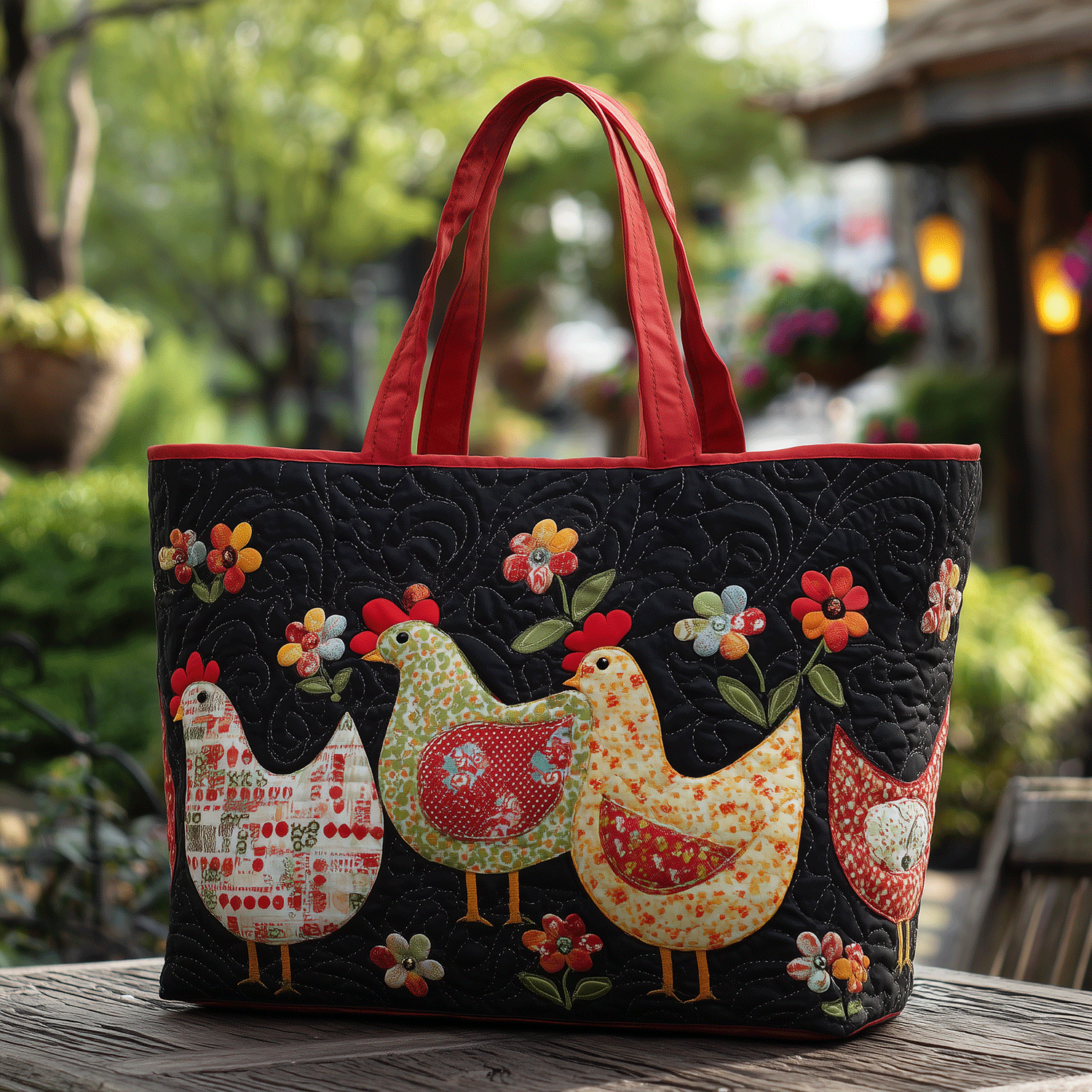 Whimsical Hens Quilted Tote Bag Tote Bags For Women Gifts For People Who Raise Chickens