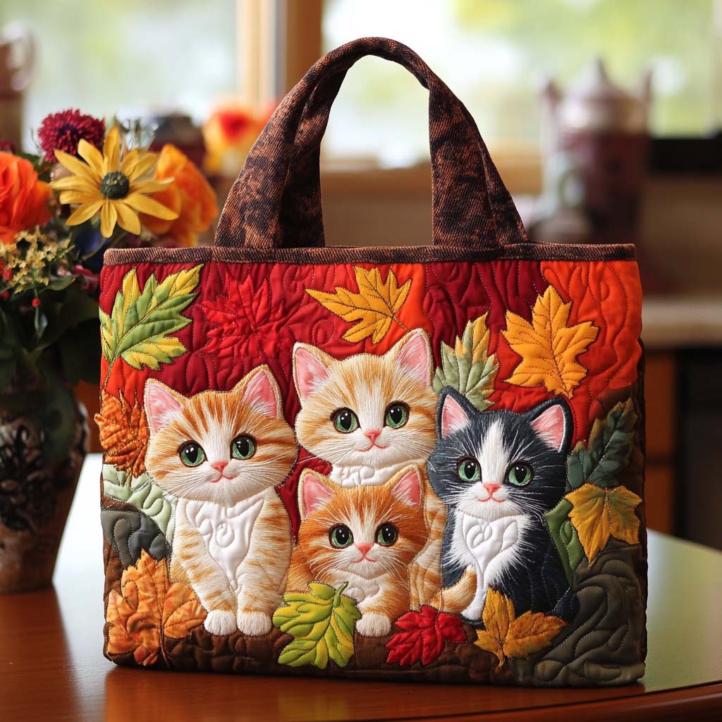 Whiskered Fall Friend Quilted Tote Bag High Quality Totes Gift Ideas For Cat Lovers