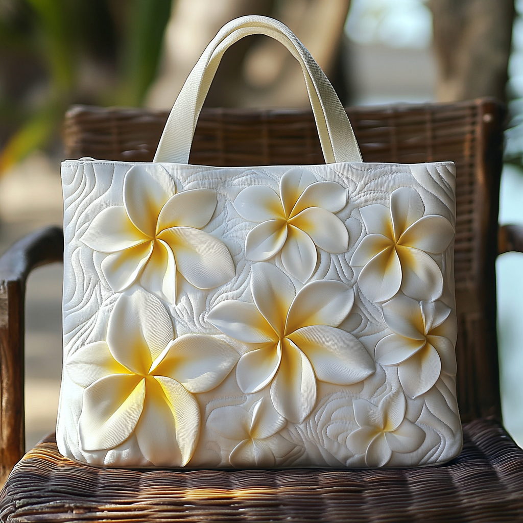White Bloom Quilted Tote Bag Shoulder Bags For Women Unique Gifts For Beach Lovers