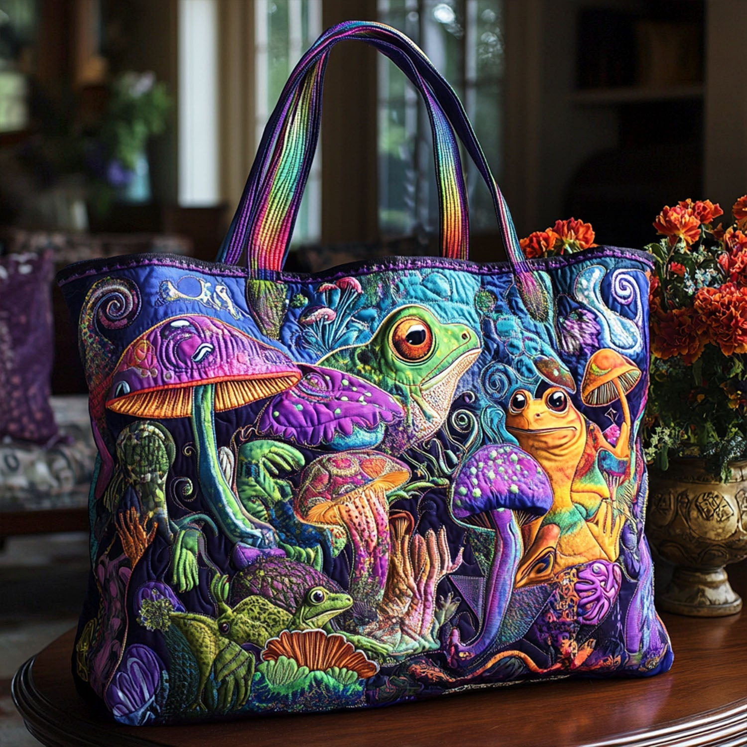 Wiggle in the Water Quilted Tote Bag Cute Shoulder Bags Cute Frog Gifts Merchandise