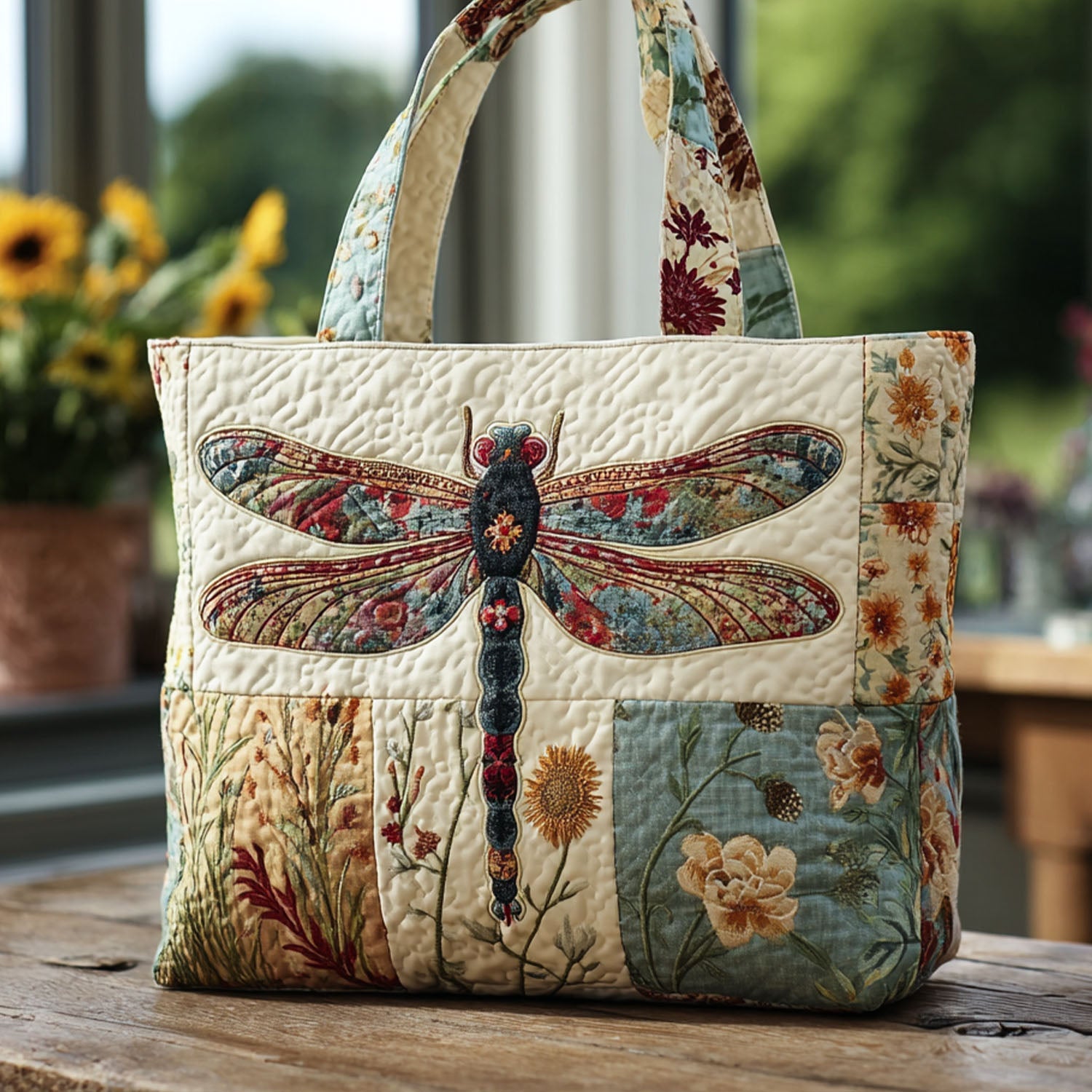 Wild Garden Drift Quilted Tote Bag Shoulder Bag Vintage Presents For Dragonfly Lovers Women