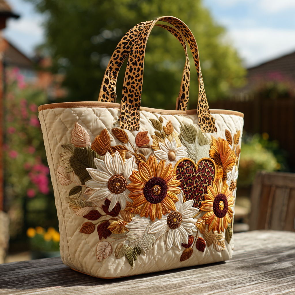 Wild Love Quilted Tote Bag Shoulder Bags For Women Sunflower Gifts For Her