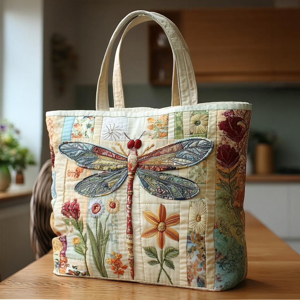Wildflower Flight Quilted Tote Bag Tote Bag Shoulder Dragonfly Lover Gifts For Women