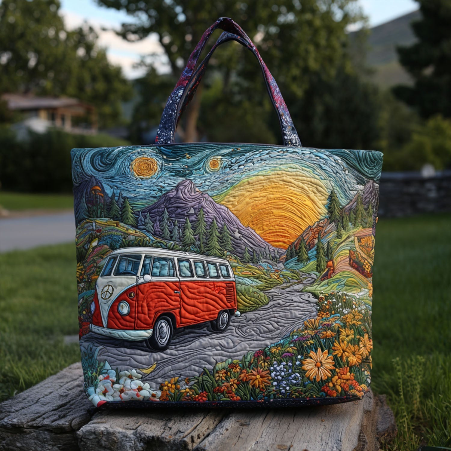 Wildflower Wanderer Quilted Tote Bag Shoulder Bag Vintage Cool Gifts For Hippies